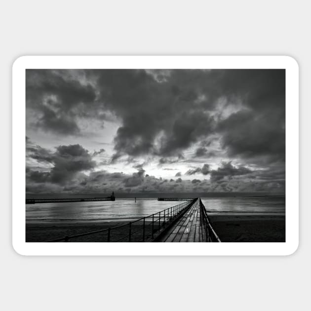 Monochrome sunrise over the Old Wooden Pier Sticker by Violaman